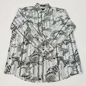 Michael Brandon Mens XL Paisley Striped Graphic Button Down Shirt Black White
